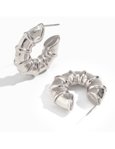 Pendiente Acero Semi Aro Huecos - Bambú - 30 mm - Color Oro y Color Acero 2