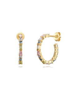 Pendientes Semi Aro - Circonita 17mm y 15mm outer Bañado oro y Plata Rodiada 2