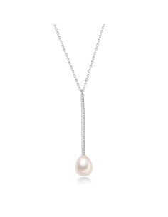 Collar Mineral Barra - Perla Cultivada 8,5 - 9 mm - 39+5 cm - Bañado Oro y Plata Rodiada 2