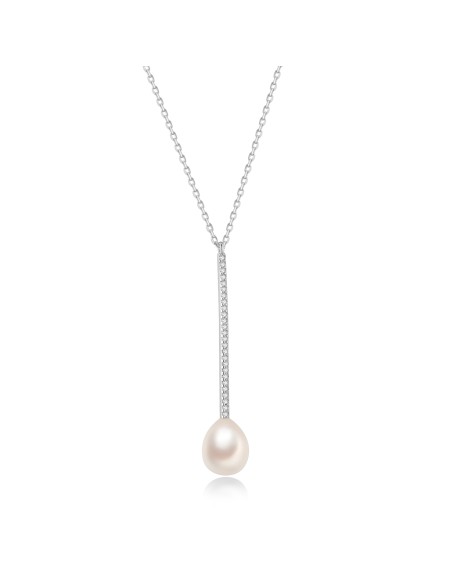 Collar Mineral Barra - Perla Cultivada 8,5 - 9 mm - 39+5 cm - Bañado Oro y Plata Rodiada Collar Mineral Barra - Perla Cultivada 8,5 - 9 mm - 39+5 cm - Bañado Oro y Plata Rodiada