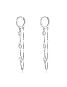 Pendientes Cadena - Circonita Blanca - 11 + 20 mm - Bañado Oro y Plata Rodiada 2