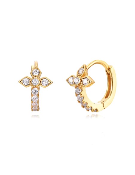 Pendientes Aro Flor - 12 mm - Circonita - Bañado Oro y Plata Rodiada