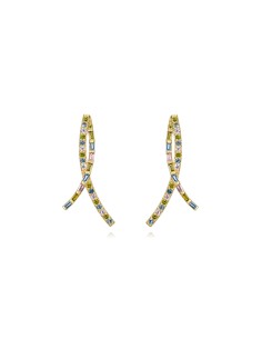 Pendientes doble curva - Circonita - 26mm - Bañada Oro y Plata Rodiada 2