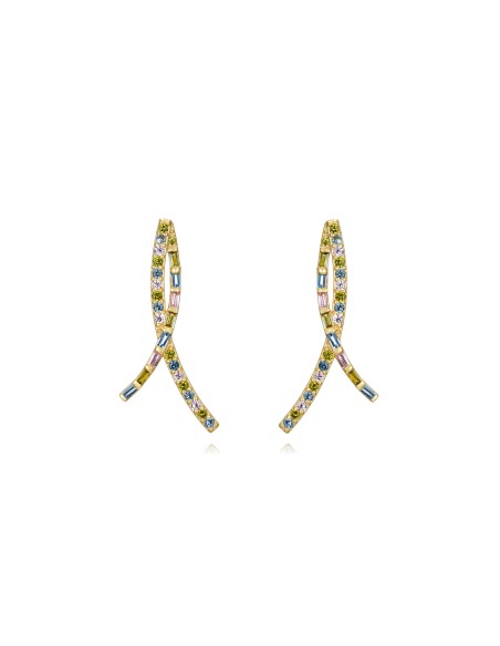 Pendientes doble curva - Circonita - 26mm - Bañada Oro y Plata Rodiada