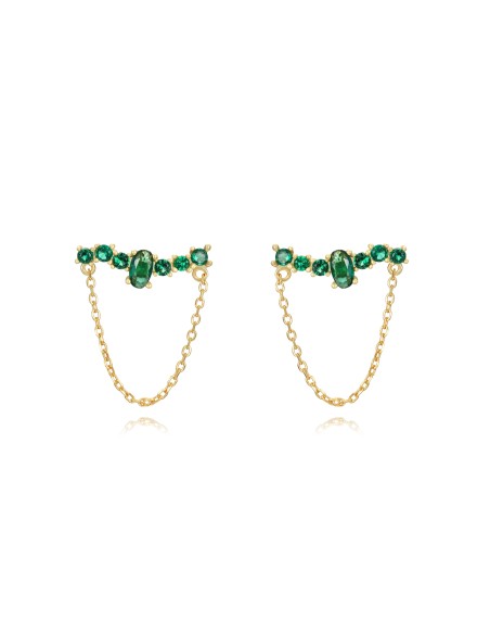 Pendientes Cadena - Circonita - 17mm - Bañada Oro y Plata Rodiada