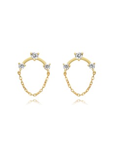 Pendientes Cadena - Tres Circonita 14 mm - Bañado Oro y Plata Rodiada 2