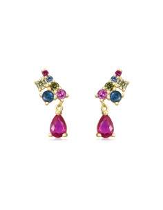 Pendientes Lágrima 12 mm - Circonita - Bañado oro y Plata Rodiada 2