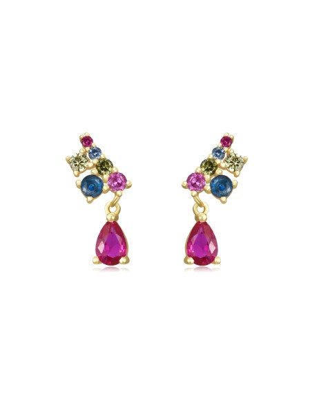 Pendientes Lágrima 12 mm - Circonita - Bañado oro y Plata Rodiada