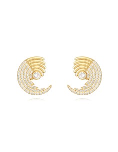 Pendientes Ola 18 mm - Circonita - Bañado oro y Plata Rodiada 2