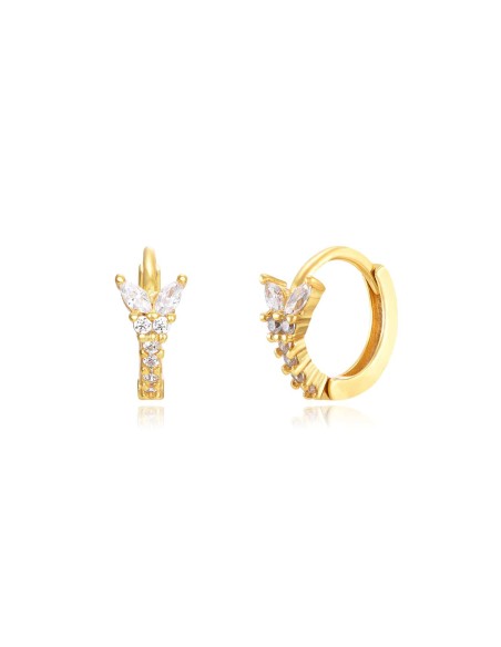 Pendientes Aro Mariposa Circonita - 12 mm - Bañado Oro y Plata Rodiada Pendientes Aro Mariposa Circonita - 12 mm - Bañado Oro y Plata Rodiada