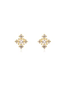 Pendientes Copo de Nieve - 9 mm - Circonita - Bañado oro y Plata Rodiada 2