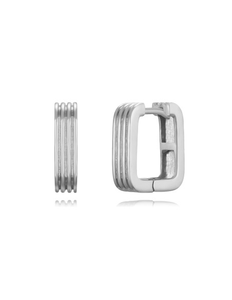 Pendientes cuadrados con rayas - 14 mm - Bañado oro y Plata Rodiada
