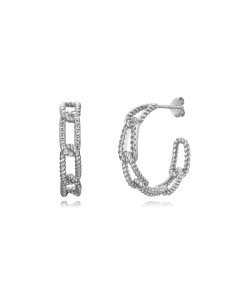 Pendientes Semi Aro Eslabón - 20 mm - Circonita - Bañado oro y Plata Rodiada 2