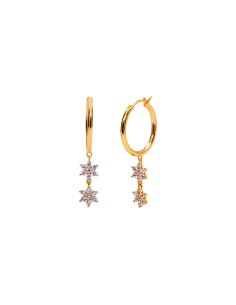 Pendientes Circonita - Estrella 10mm Aro 16mm - Bañado Oro 2