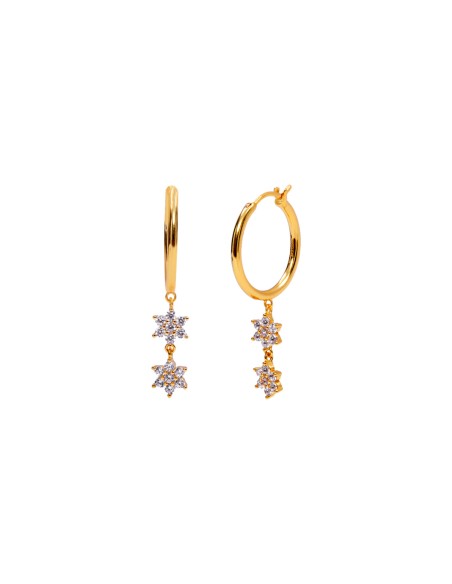 Pendientes Circonita - Estrella 10mm Aro 16mm - Bañado Oro