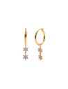 Pendientes Circonita - Estrella 10mm Aro 16mm - Bañado Oro