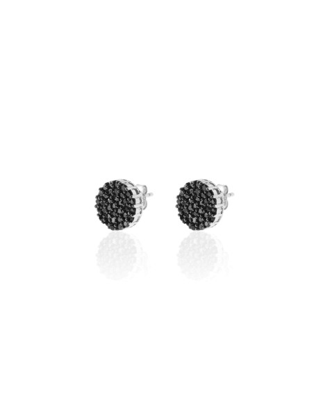 Pendientes Círculo - Circonita Negra - 11 mm - Plata Rodiada