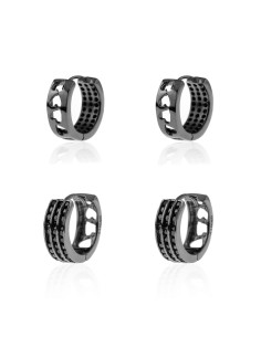 Pendientes Aro Corazón - Circonita - 18 mm (14 mm interior) - Bañado Rutenio y Plata Rodiada 2