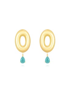 Pendientes Ovalados con Lagrima Mineral - Glass Calcedonia - 44 mm - Color Oro