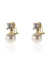 Pendientes Minerales Perla Cultivada - Circonita Blanca - 22 mm - Bañado oro