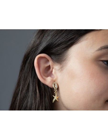 Pendiente - Estrella 16mm y Concha 12mm - Bronce