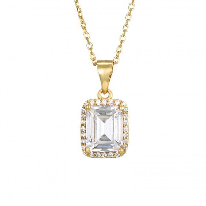 Collar Circonita - Rectángulo 7*9 mm - 36 + 4 cm - Bañado Oro