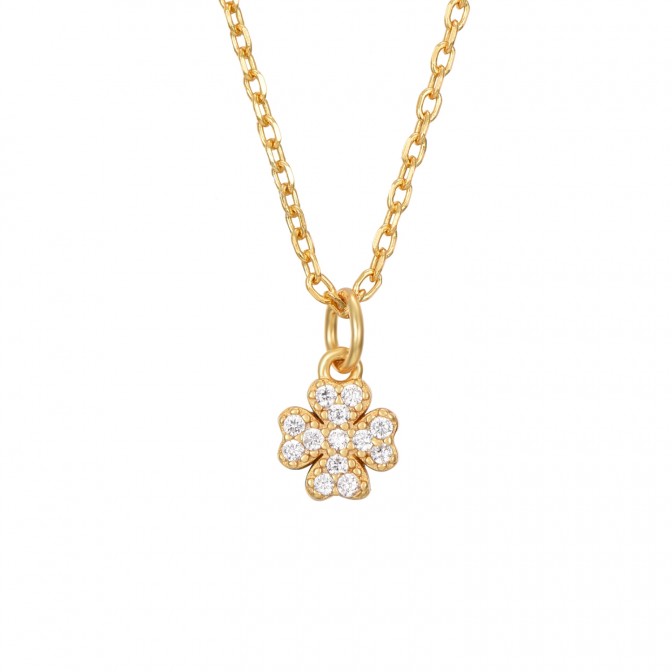 Collar Circonita - Trébol 5,5mm - 38+4 - Bañado Oro y Plata Rodiada