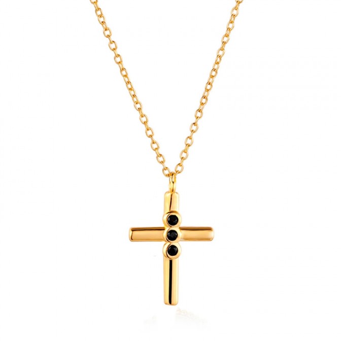 Collar Circonita Negra - Cruz- - 38+5cm