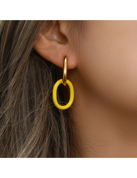 Pendiente Acero - Resina 22 mm - Color Oro