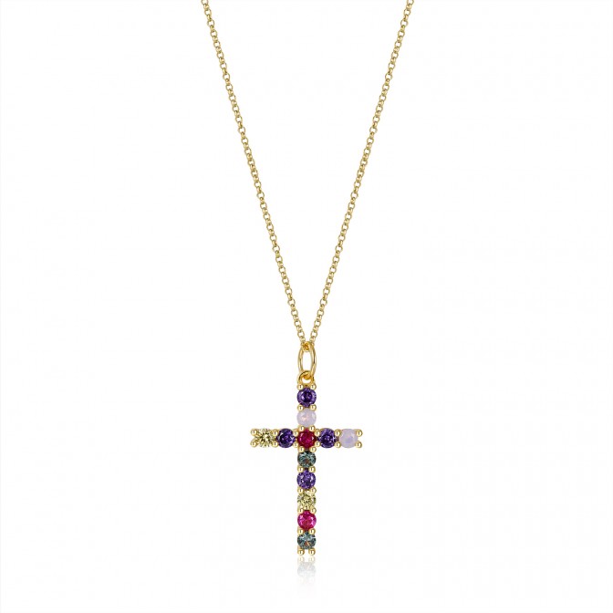 Collar Cruz - Circonita Muliticolor - 40+10cm