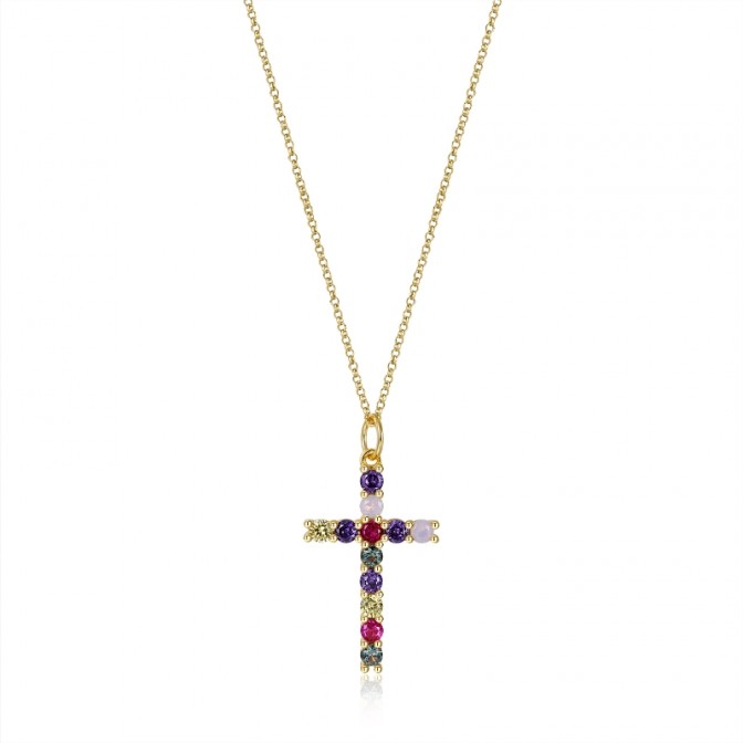 Collar Cruz - Circonita Muliticolor - 40+10cm 2