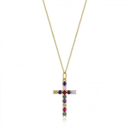 Collar Cruz - Circonita Muliticolor - 40+10cm