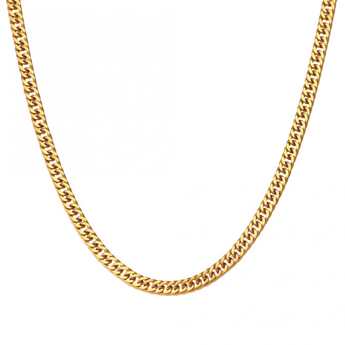 Collar Cubano Acero - 4 mm - 36 + 6 cm, 42 + 6 cm - Color Oro