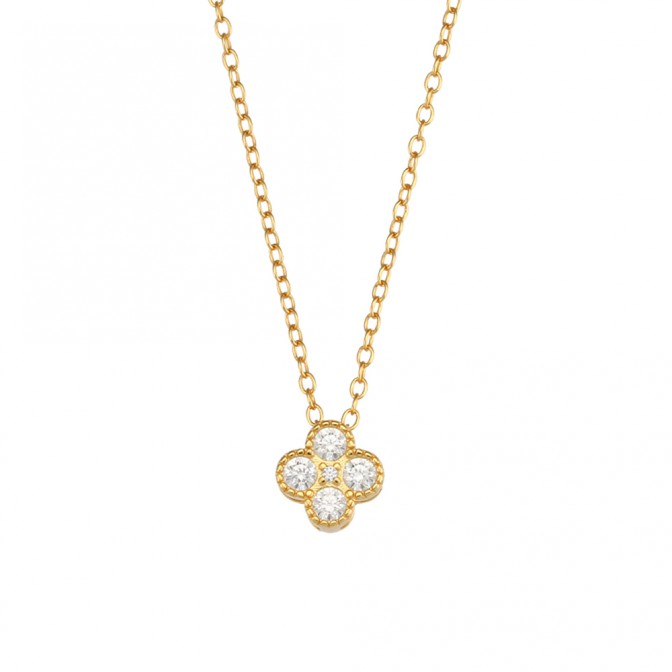 Collar Flor Circonita - 38 + 5 cm - Bañado Oro y Plata Rodiada