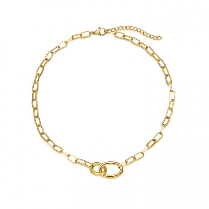 Collar Ovalado Acero - 38 + 5 cm - Bañado Oro