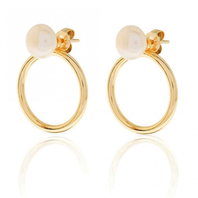 Earjacket Pearl - Circulo 26 mm - Bañado Oro y Plata Rodiada