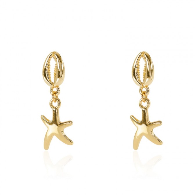 Pendiente - Estrella 16mm y Concha 12mm - Bronce