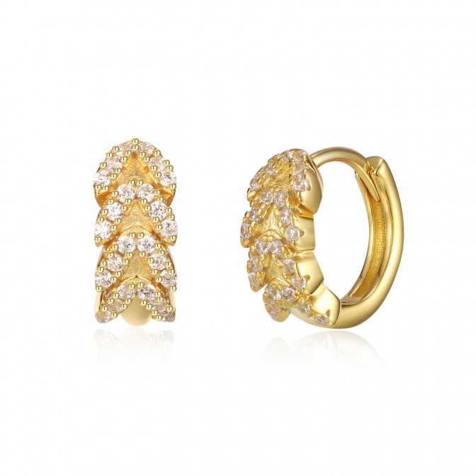 Pendiente Aro Hojas - Circonita -12 mm