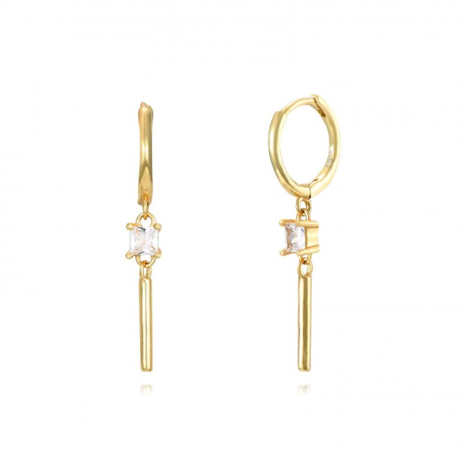 Pendiente Aro Palo - Circonita 3*3 mm - Bañado Oro