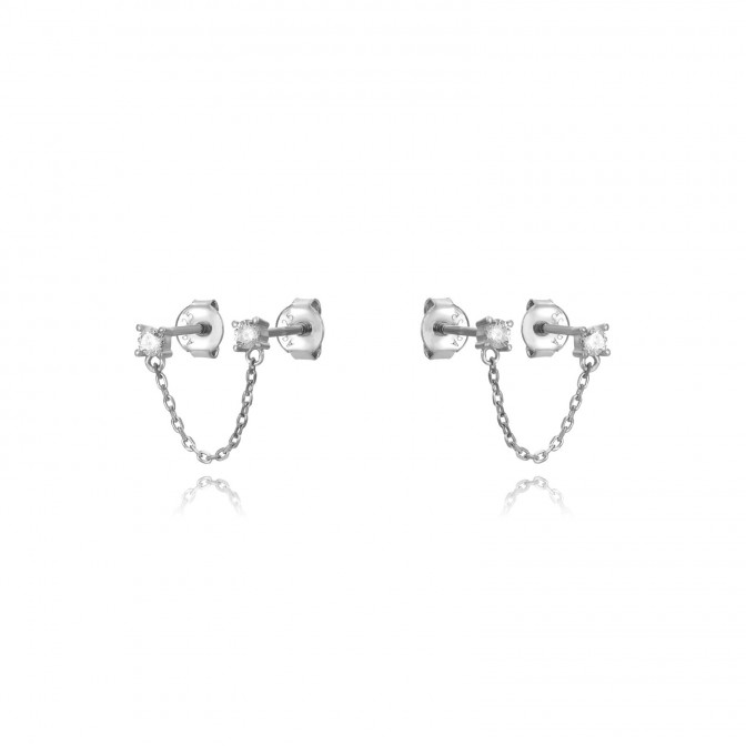 Pendiente Cadena 22 - 2,5mm Circonita - Bañado Oro y Plata Rodiada 2