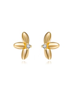 Pendientes Circonita - Tres Hojas 7*5 mm - Bañado Oro y Plata Rodiada 2