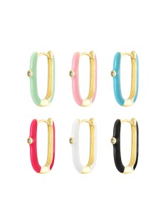 Pendientes Rectangulo - Enamel - Circonita Blanca - 19 mm - Bañado Oro