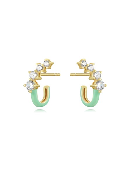 Pendientes Aro - Enamel - 17 mm - Circonita Blanca - Bañado oro