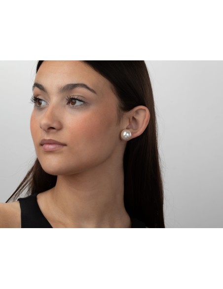 Pendientes Minerales Perla Símil - 25mm - Bañado oro y Plata Rodiada