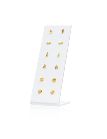 EXPOSITOR PENDIENTES "ALOHA" (CONCHA CON ESTRELLA-SIRENA-ESTRELLA DE MAR-CHANCLAS-GAFAS-TIMÓN) PRESIÓN