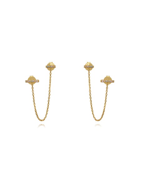 Pendientes Cadena Circonita - 55 mm -  Bañada Oro Y Plata Rodiada