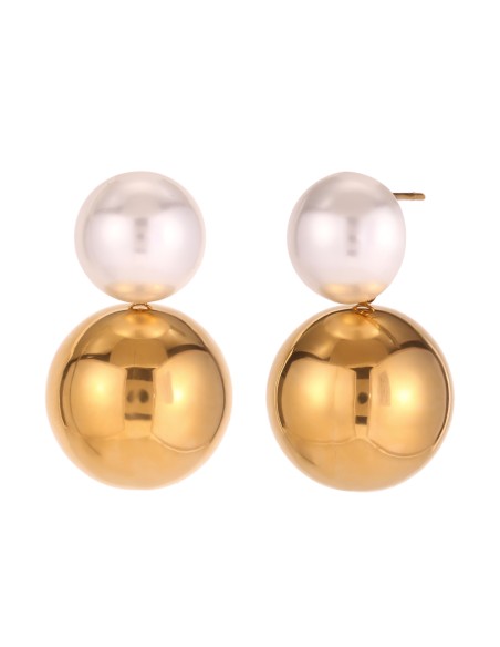 Pendientes Acero Perla - Bola 34 mm - Color Oro