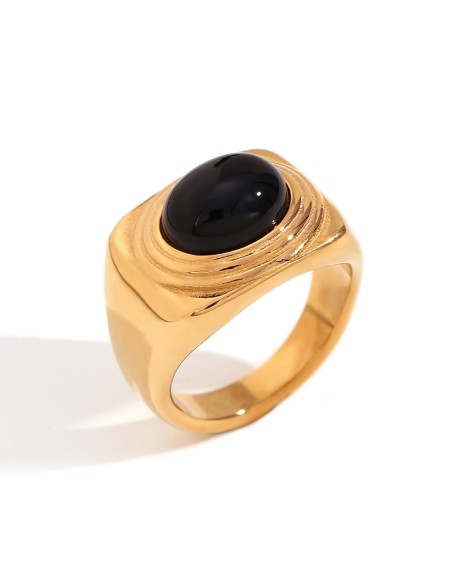 Anillo Acero - Ónix negro sintético 10*8 mm - Color Oro y Acero