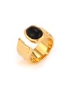 Anillo Acero Abierto Ajustable - Símil Redondo Onix Negro - 12 mm - Color oro