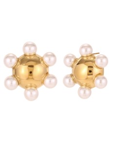 Pendiente Acero - Perla - 33 mm - Color Oro